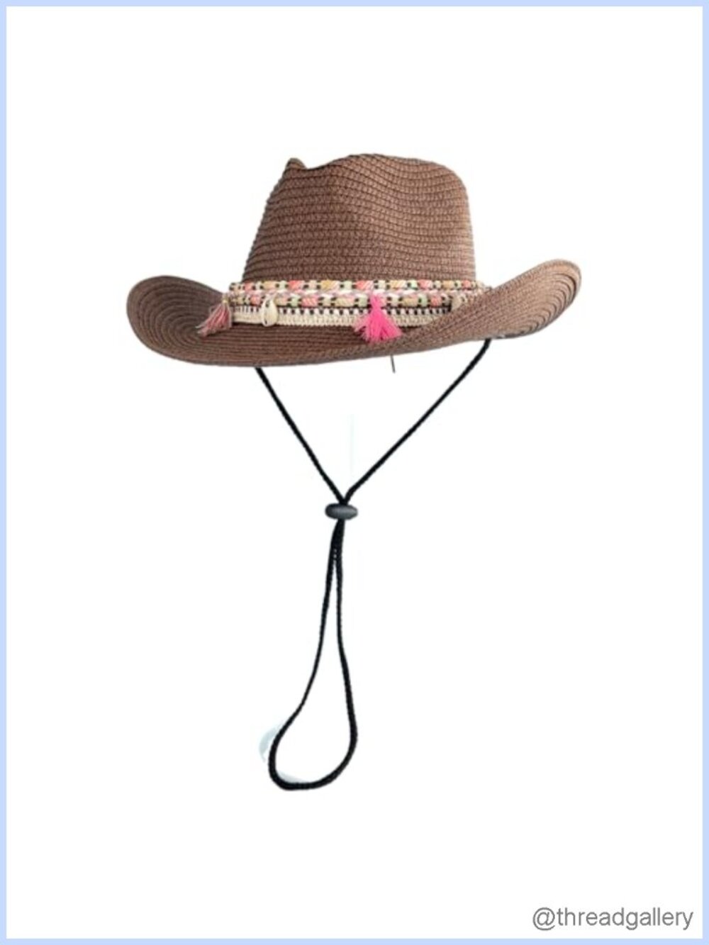 Handwoven Straw Cowboy Hat Wide Brim Sun Protection Adjustable Chin Strap